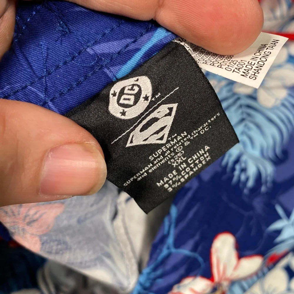 Superman Mens XXL Swim Trunks Blue Tropical Hawaiian Floral Board‎ Shorts NWT
